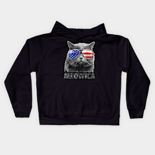 Cat 4H Of July Meowica Merica   USA American Flag Kids Hoodie